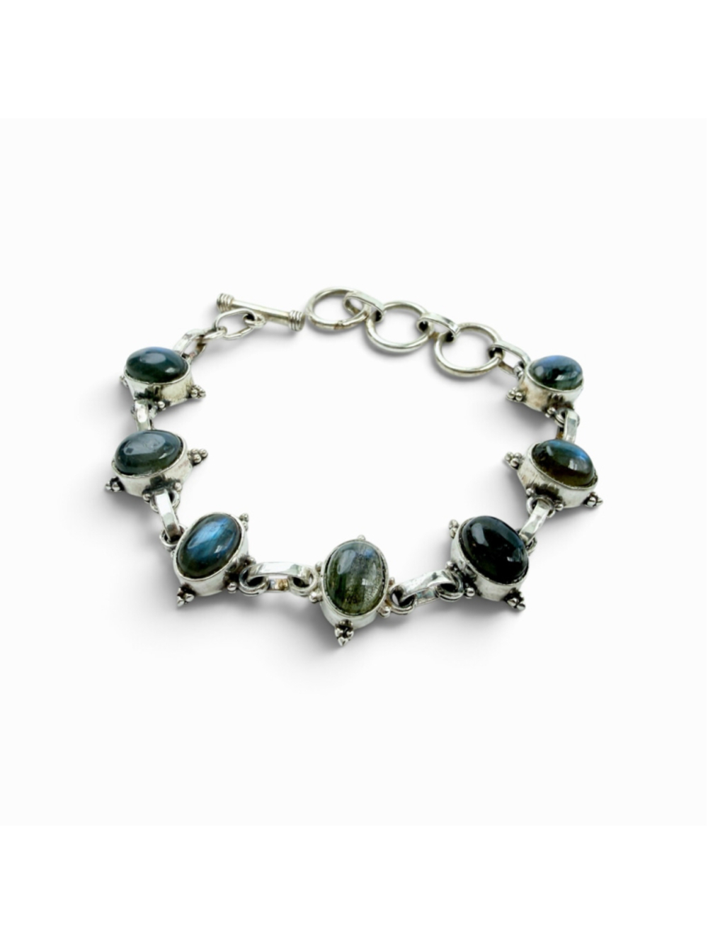 Blue Labradorite Bracelet, Sterling Silver Gemstone Link Bracelet, Blue Flash